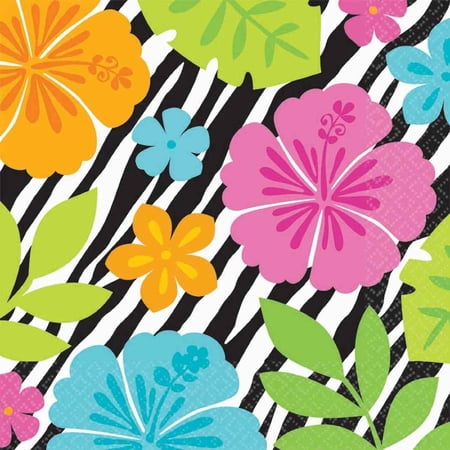 Wild Isle Zebra Tropical Luau Beach Pool Theme Party Paper Beverage Napkins