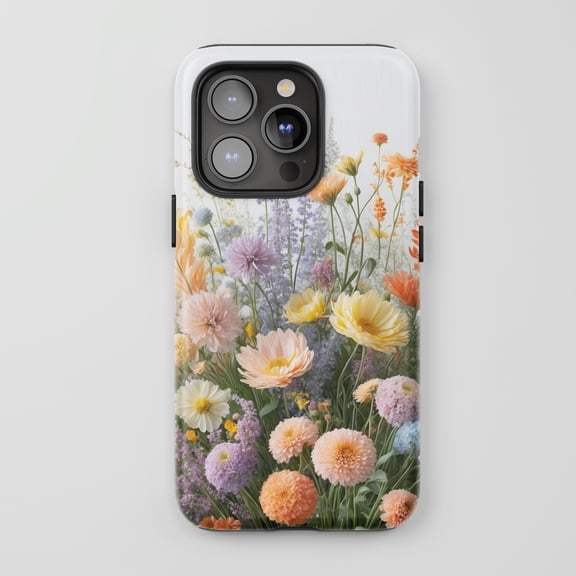 Floral Wildflower Bouquet For All iPhone Series Tough Phone Case Botanical Garden Art Style Pastel Colors