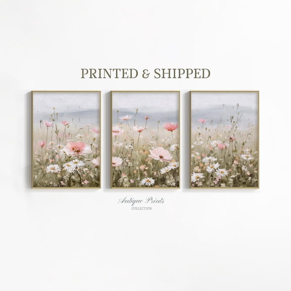 Floral Wildflower Country Landscape Mailed Spring Wall Art Print Set 3 Stretched Canvas 8x12