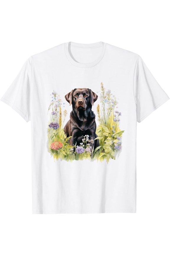 Floral Wildflower Dog Black Labrador Retriever T-Shirt Size S-5XL