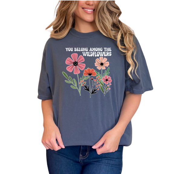 Floral Wildflower Graphic Tee, Fun Retro Flower Shirt, Boho Wildflower T-Shirt, Vintage Flower Design, Nature Inspired Apparel, Denim Comfort Colors T-Shirt, 3XL
