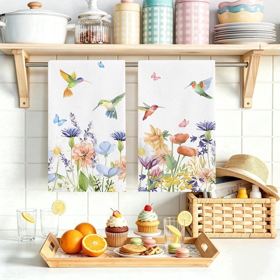 Stegali Hummingbird Wildflower Kitchen Towels 18x26 Inch Dish Towels for Kitchen Housewarming Gift Set of 2