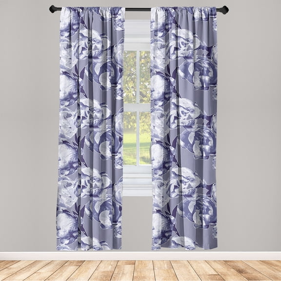 Floral Window Curtains, Abstract Retro Graphic Effect Peony Flowers Botanical Bouquet Bloom, Lightweight Decor 2-Panel Set with Rod Pocket, Pair of - 28"x63", Quartz Ceil Blue and Indigo, by Ambesonne