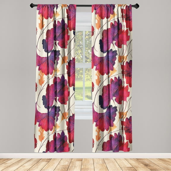 Floral Window Curtains, Autumn Season Leaves Falling Leaves Repetitive Artwork Pattern Romantic, Lightweight Decor 2-Panel Set with Rod Pocket, Pair of - 28"x84", Eggshell and Dark Coral, by Ambesonne
