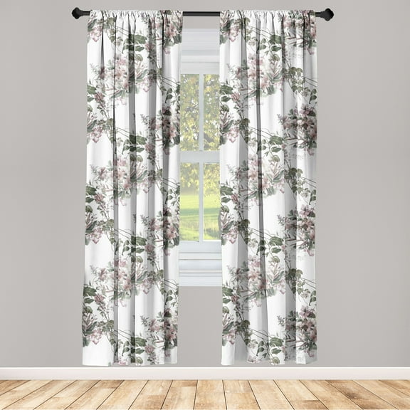Floral Window Curtains, Blossoming Spring Flowering Branches and Leaves Botanical Garden Bloom, Lightweight Decor 2-Panel Set with Rod Pocket, Pair of - 28"x95", Pale Rose Reseda Green, by Ambesonne