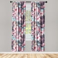 thumbnail image 1 of Floral Window Curtains, Exotic Design Hibiscus Flowers and Butterflies on Watercolor Bokeh Back, Lightweight Decor 2-Panel Set with Rod Pocket, Pair of - 28"x84", Pink Plum and Pale Blue, by Ambesonne, 1 of 3