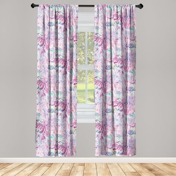 Floral Window Curtains, Fantasy Art Garden Digital Jumble Ornament Tropical Leaves and Blossom Print, Lightweight Decor 2-Panel Set with Rod Pocket, Pair of - 28"x63", Fuchsia Sea Green, by Ambesonne