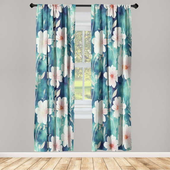 Floral Window Curtains, Flowers of the Season of Spring Summer Garden Repeated Pattern Artwork, Lightweight Decor 2-Panel Set with Rod Pocket, Pair of - 28"x95", Vermilion Teal Off White, by Ambesonne