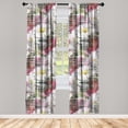 thumbnail image 1 of Floral Window Curtains, Flowers of Spring Garden Colorful Watercolor Print on Checkered Plaid Design, Lightweight Decor 2-Panel Set with Rod Pocket, Pair of - 28"x84", Grey Multicolor, by Ambesonne, 1 of 3