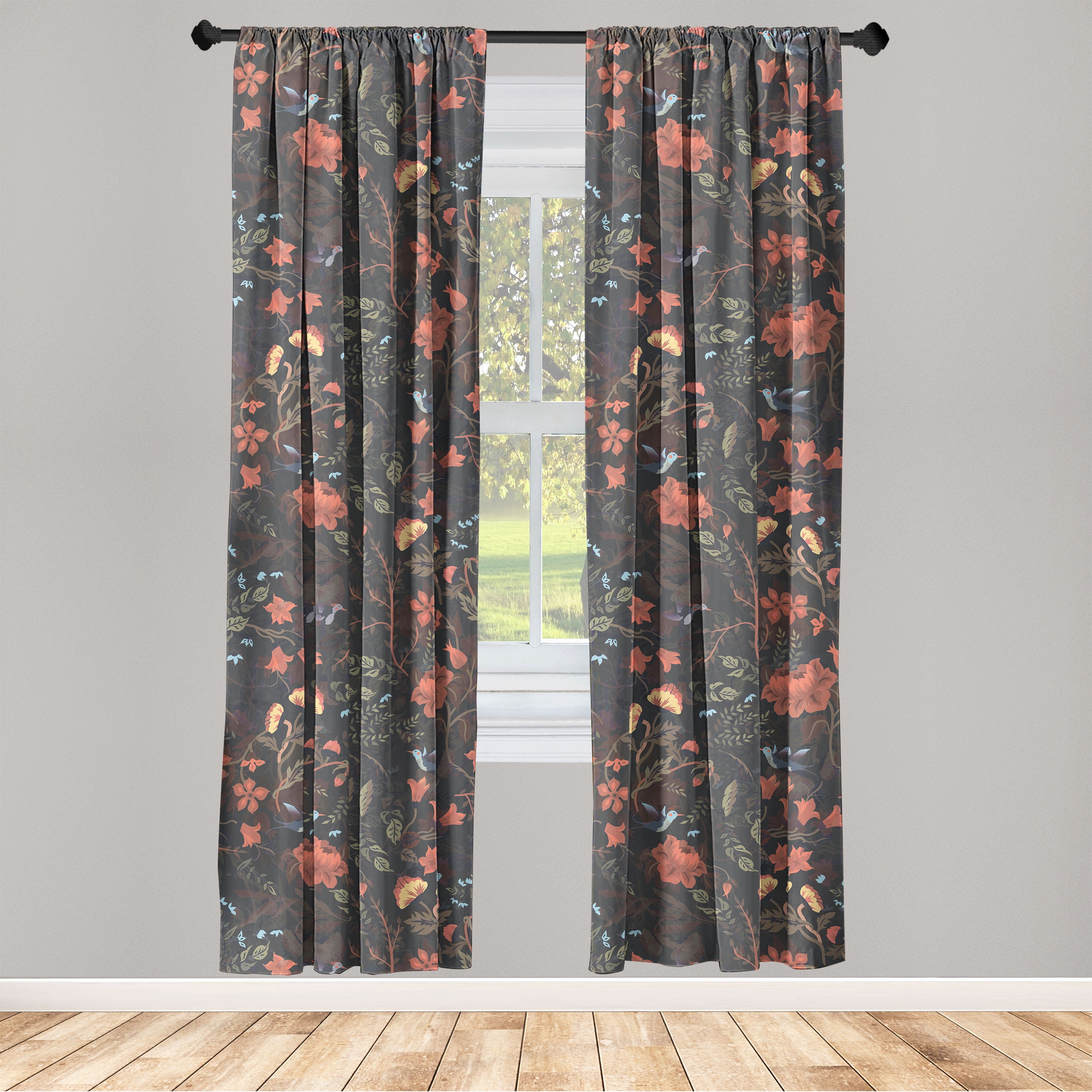 Floral Window Curtains, Garden Concept Continuous Flowers Leaves and ...