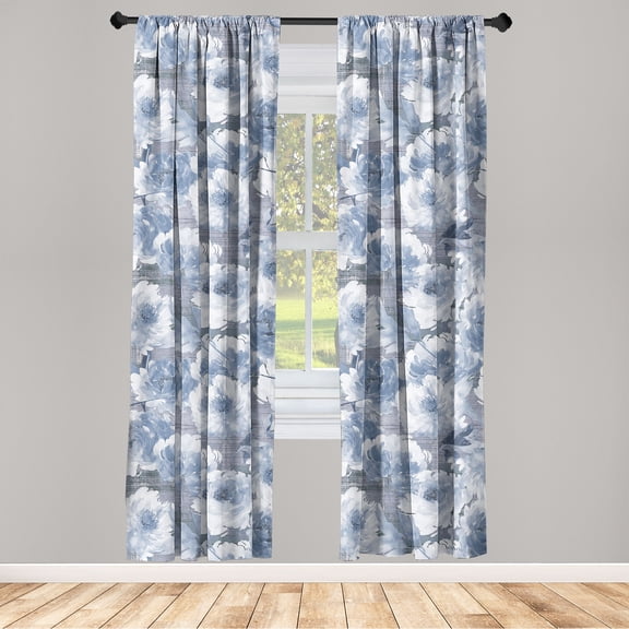 Floral Window Curtains, Modern Style Blooming Flowers on Weathered Grunge Back in Cold Colors, Lightweight Decor 2-Panel Set with Rod Pocket, Pair of - 28"x84", Blue Grey and Ceil Blue, by Ambesonne