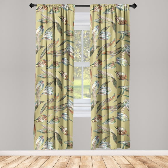 Floral Window Curtains, Nature Themed Painting Style Flower Sketches With Leaves Vintage Print, Lightweight Decor 2-Panel Set with Rod Pocket, Pair of - 28"x84", Pale Khaki Multicolor, by Ambesonne