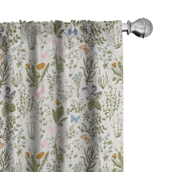Ambesonne Floral Window Curtains, Vintage Garden Plants, Each 28" W x 63" L, Reseda Green Beige
