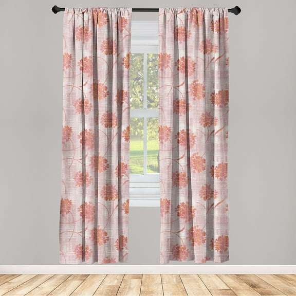 Floral Window Curtains, Repetitive Silhouettes of Circular Flowers with Leaves Illustration, Lightweight Decor 2-Panel Set with Rod Pocket, Pair of - 28"x63", Dried Rose Blush and Pink, by Ambesonne