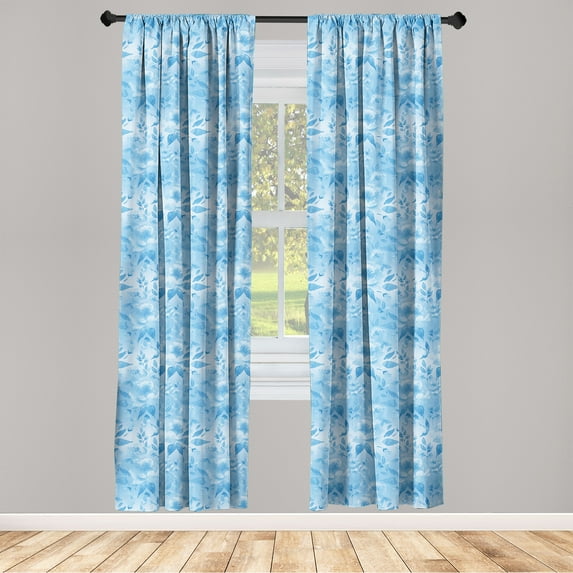 Floral Window Curtains, Repetitive Vintage Oceanic Colors of Watercolor Flowers and Leaves Spring Love, Lightweight Decor 2-Panel Set with Rod Pocket, Pair of - 28"x84", Sky Blue, by Ambesonne