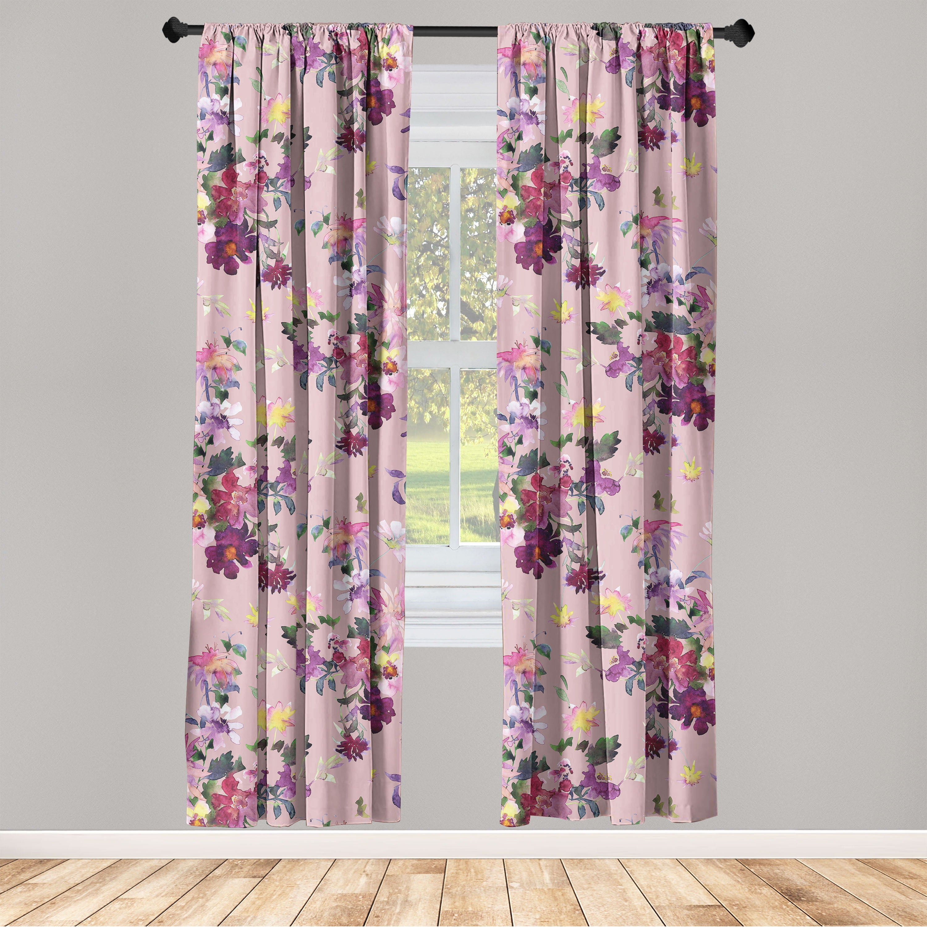 Floral Window Curtains, Spring Bouquets of Wild Flowers Meadow ...