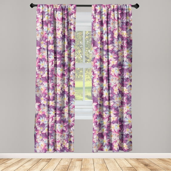 Floral Window Curtains, Spring Garden Inspired Colorful Painting Like Blooming Flowers Pattern, Lightweight Decor 2-Panel Set with Rod Pocket, Pair of - 28"x95", Purple Pink and Yellow, by Ambesonne