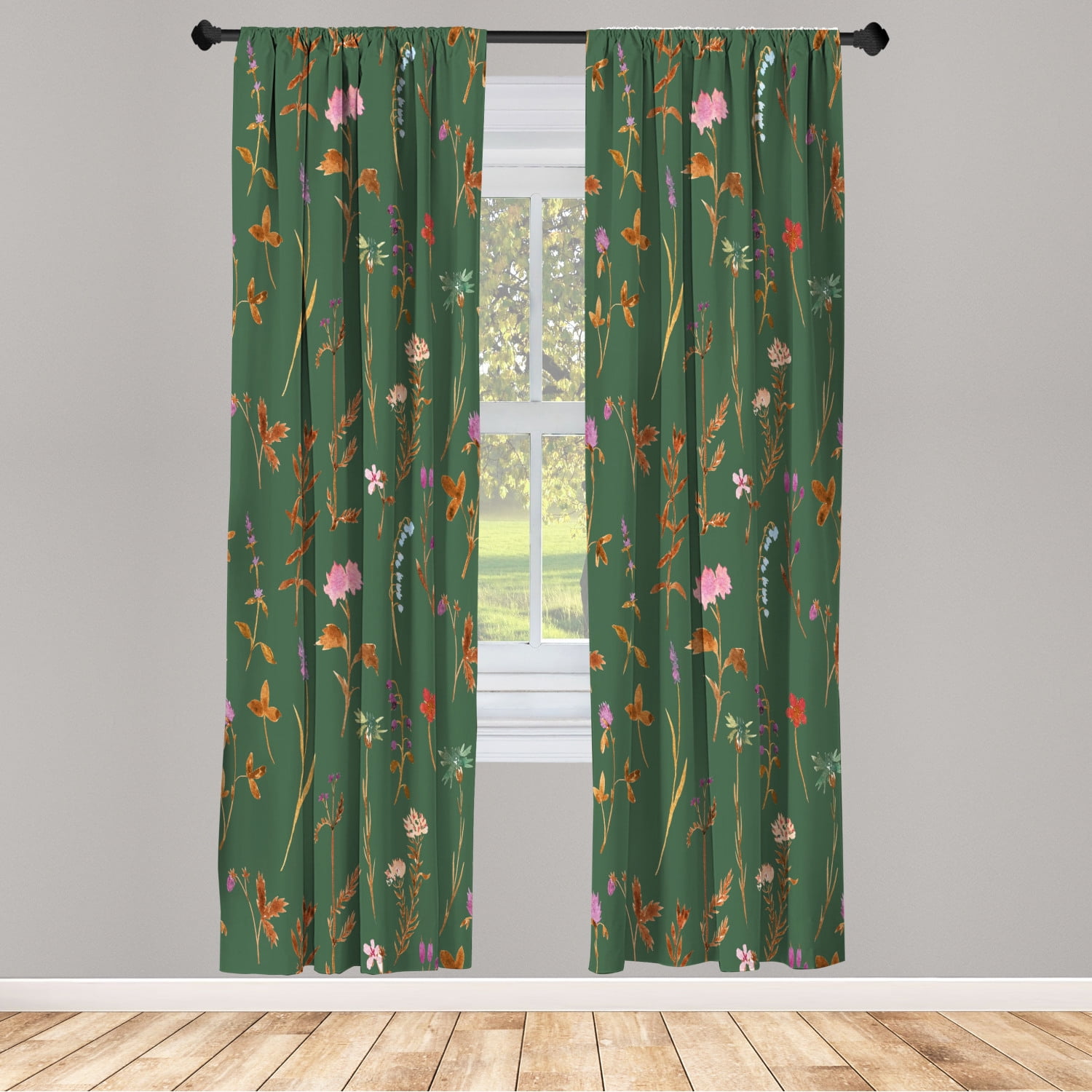 Ambesonne Floral Curtains, Spring Season Botany Artwork, Pair of 28"x84