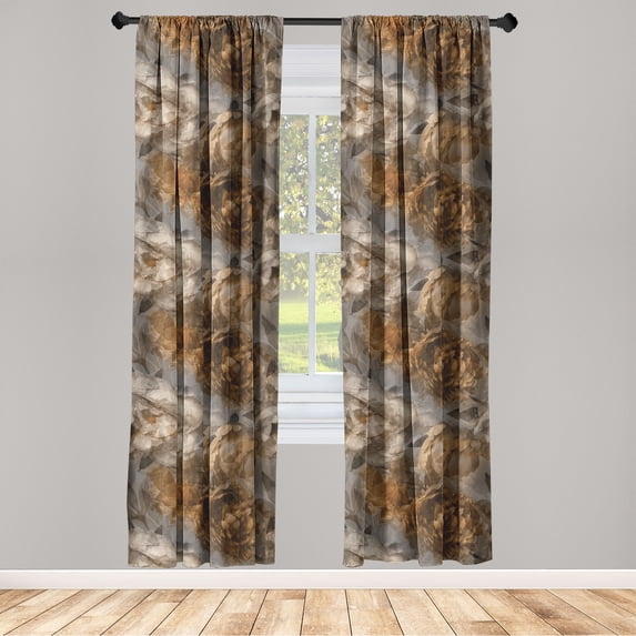 Floral Window Curtains, Vintage Feels Watercolor Style Peony Flowers in Blurry Effect, Lightweight Decor 2-Panel Set with Rod Pocket, Pair of - 28"x84", Dimgray Ginger and Warm Taupe, by Ambesonne