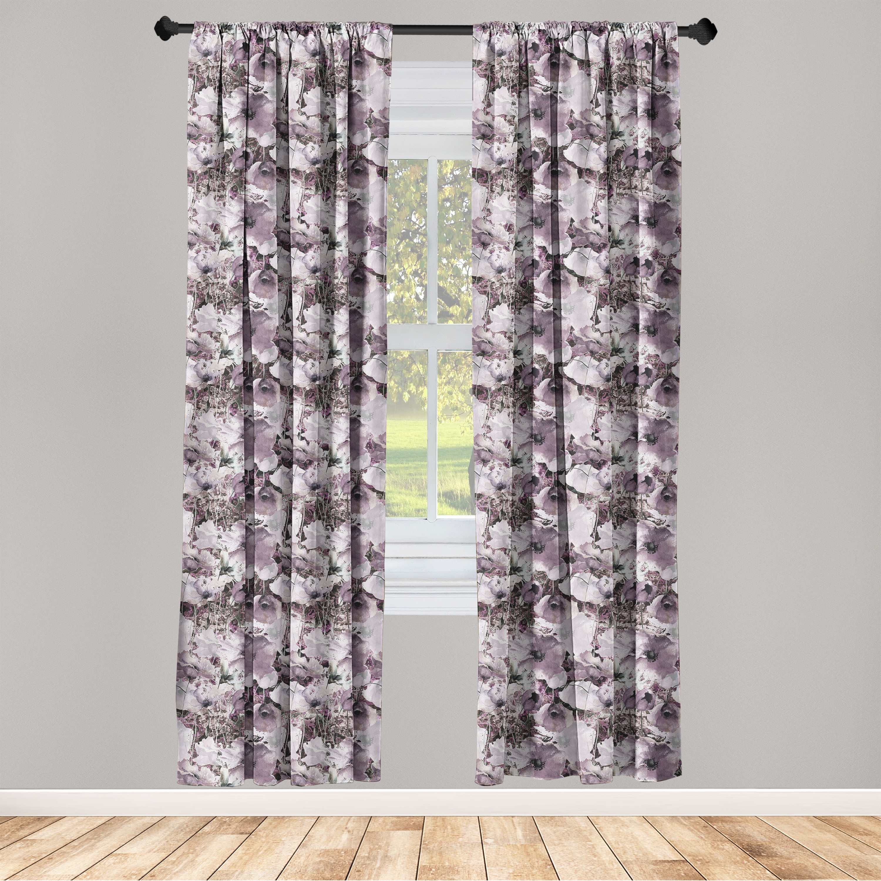 Floral Window Curtains, Vintage Style Poppy Flowers Vintage Romantic