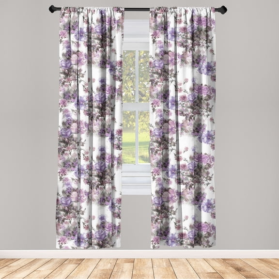 Floral Window Curtains, Vintage Themed Pattern of Blossoming Nostalgic Meadow Bouquets, Lightweight Decor 2-Panel Set with Rod Pocket, Pair of - 28"x95", Rose Lavender and Sage Green, by Ambesonne