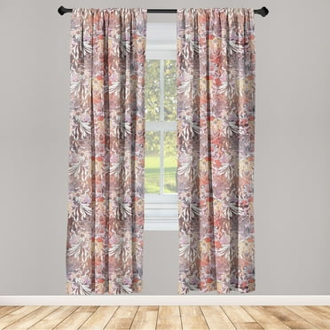 Floral Window Curtains, Vintage Weathered Style Ornament Wild Aster Flowers Ornamental Print, Lightweight Decor 2-Panel Set with Rod Pocket, Pair of - 28"x63", Salmon Taupe Grey Violet, by Ambesonne