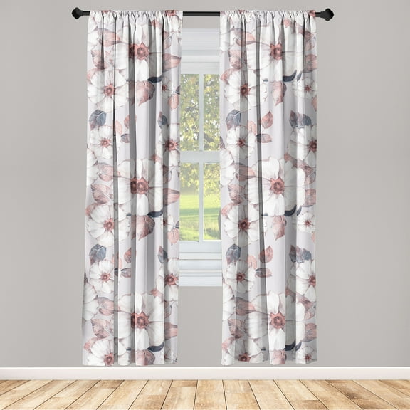 Floral Window Curtains, Watercolor Delicate Dusty Pink Detailed Flowers on Pastel Mauve Backdrop, Lightweight Decor 2-Panel Set with Rod Pocket, Pair of - 28"x63", Blue Grey and Coral, by Ambesonne