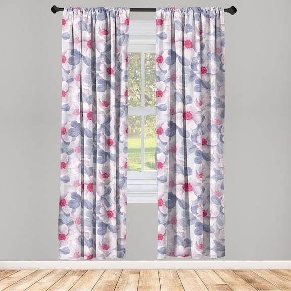 Floral Window Curtains, Watercolor Design Blooming Tender Spring Flowers and Leaves Soft Colors, Lightweight Decor 2-Panel Set with Rod Pocket, Pair of - 28"x63", Ceil Blue Dark Coral, by Ambesonne