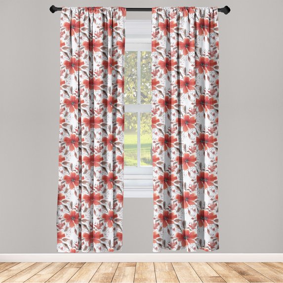 Floral Window Curtains, Watercolor Style Vintage Garden Vibes Flower Concept Retro Autumn, Lightweight Decor 2-Panel Set with Rod Pocket, Pair of - 28"x84", Pale Sepia Salmon and White, by Ambesonne