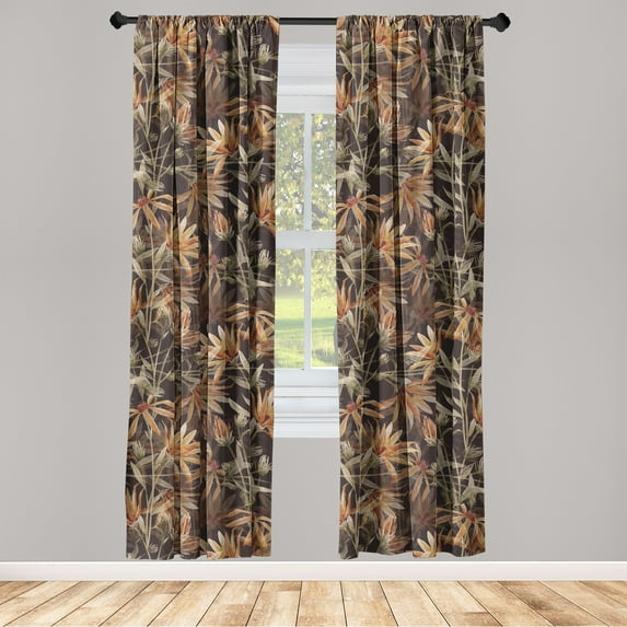 Floral Window Curtains, Wild Flowers Blooming Watercolor Blurry Effect Vintage Concept, Lightweight Decor 2-Panel Set with Rod Pocket, Pair of - 28"x84", Cinnamon Seal Brown and Sepia, by Ambesonne