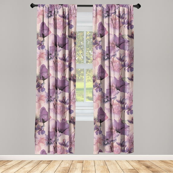 Floral Window Curtains, Wild Poppy Flowers in Blooming Mauve Tones Watercolor Look Vintage Art, Lightweight Decor 2-Panel Set with Rod Pocket, Pair of - 28"x95", Blush Violet and Lilac, by Ambesonne