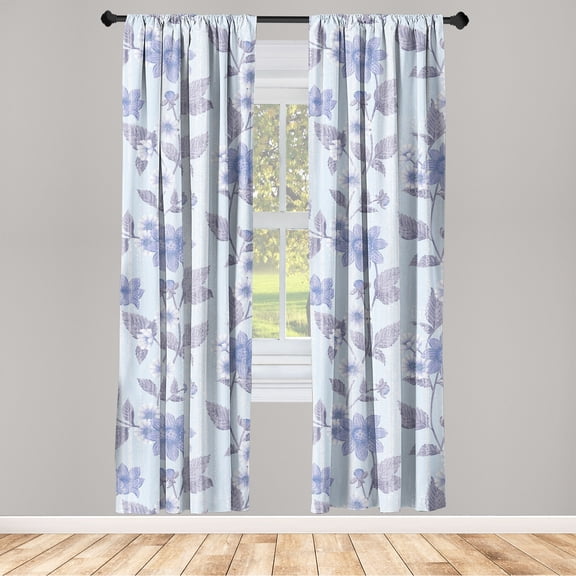 Floral Window Curtains, Winter Vibe Garden Inspired Illustrated Flower Sketch on Grunge Back, Lightweight Decor 2-Panel Set with Rod Pocket, Pair of - 28"x63", Pale Blue and Dark Indigo, by Ambesonne
