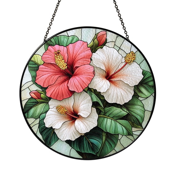 Floral Window Decor – Hibiscus Stained Glass Style