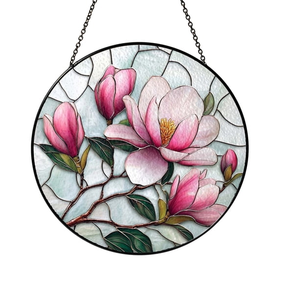 Floral Window Decor – Magnolia Stained Glass Style