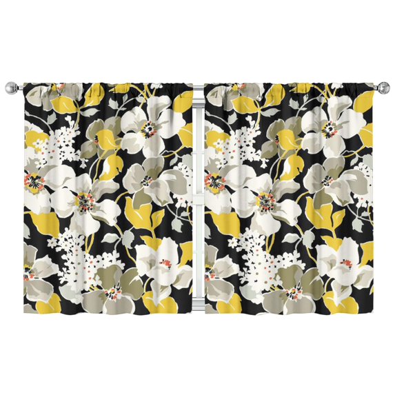 Floral Window Drapes 2 Panels 42x54 Inch, Rod Pocket Blackout Curtains for Bedroom and Functional Spaces