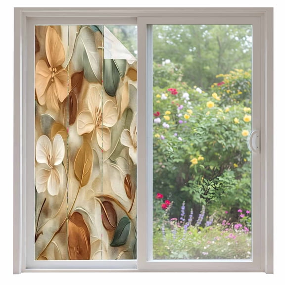 Floral Window Privacy Film, Modern Abstract Art Farmhouse Static Cling UV Sun Blocking Heat Control Window Tint Day and Night, Non-Adhesive Reusable One Way Windows Privacy Cover 35.4''x78.7''