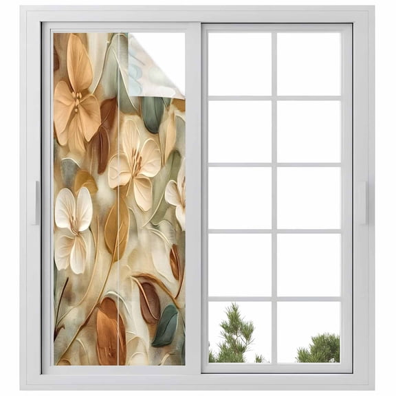 Floral Window Privacy Film, Modern Abstract Art Farmhouse Static Cling UV Sun Blocking Heat Control Window Tint Day and Night, Non-Adhesive Reusable One Way Windows Privacy Cover 23.6''x59''