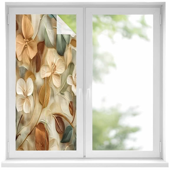 Floral Window Privacy Film, Modern Abstract Art Farmhouse Static Cling UV Sun Blocking Heat Control Window Tint Day and Night, Non-Adhesive Reusable One Way Windows Privacy Cover 17.7''x39.3''