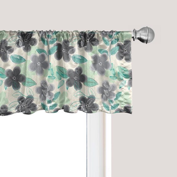 Floral Window Valance, Abstract Nostalgia Pattern with Retro Blooms and Leaves Romantic, Curtain Valance for Kitchen Bedroom Decor with Rod Pocket, 54" X 18", Charcoal Grey Mint Green