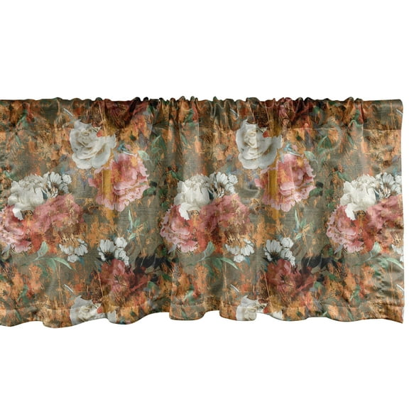 Floral Window Valance, Arrangement of Flowers Roses Blossoming Nature of the Spring Season, Curtain Valance for Kitchen Bedroom with Rod Pocket, 54" X 18", Sage Green Apricot and Pink, by Ambesonne