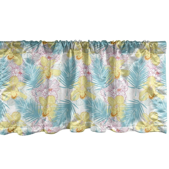 Floral Window Valance, Artwork of Orchids and Palm Leaves with Paint Blots, Curtain Valance for Kitchen Bedroom Decor with Rod Pocket, 54" X 12", Multicolor, by Ambesonne