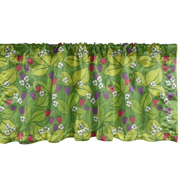 Floral Window Valance, Blooming Berries Flowers and Leaves on Branches, Curtain Valance for Kitchen Bedroom Decor with Rod Pocket, 54" X 12", Lime Green Multicolor, by Ambesonne