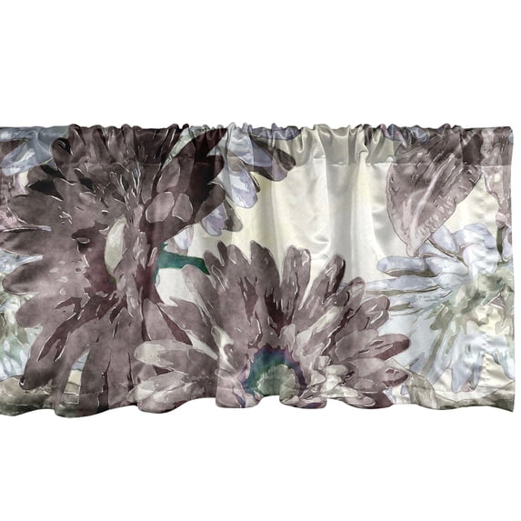 Floral Window Valance, Blossoming Vintage Gerbera Petals with Leaves in Retro Style Watercolor Art, Curtain Valance for Kitchen Bedroom with Rod Pocket, 54" X 18", Taupe Lilac Ivory, by Ambesonne