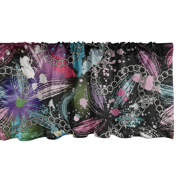 Floral Window Valance, Brush Strokes Like Illustrated Flower Pattern on Night Theme Backdrop, Curtain Valance for Kitchen Bedroom with Rod Pocket, 54" X 18", Eggshell and Pale Rose, by Ambesonne