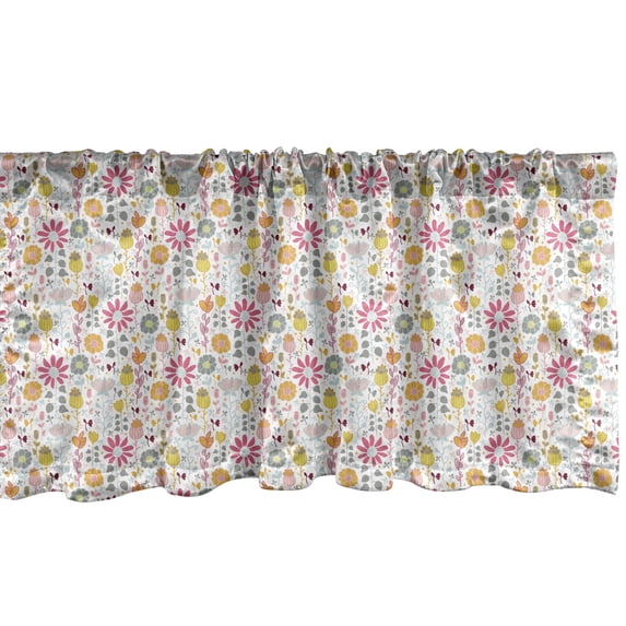 Floral Window Valance, Colorfully Scattered Endemic Flowers and Branches Dainty Spring Time Details, Curtain Valance for Kitchen Bedroom Decor with Rod Pocket, 54" X 12", Multicolor, by Ambesonne