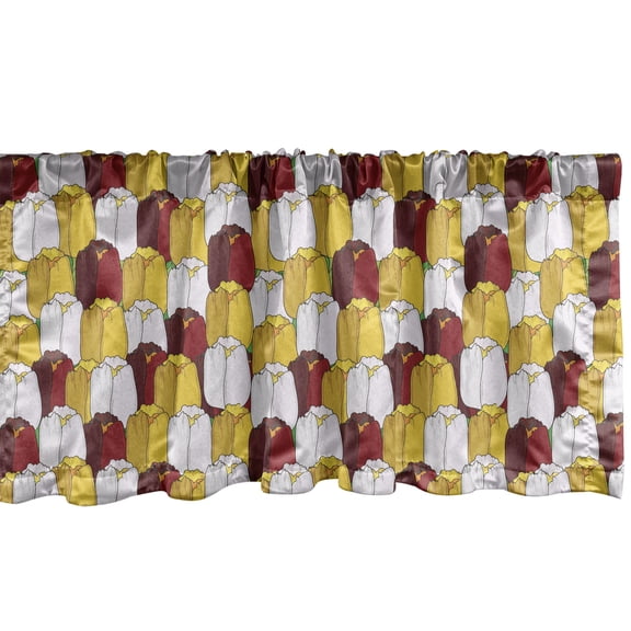 Floral Window Valance, Digitally Generated Arrangement of Tulips Aligned, Curtain Valance for Kitchen Bedroom Decor with Rod Pocket, 54" X 12", Yellow Ruby, by Ambesonne