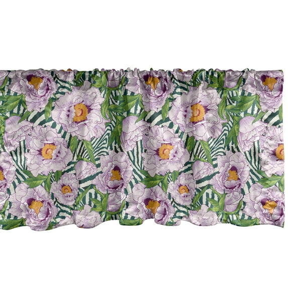 Floral Window Valance, Flowering Nature of Tropical Jungle Striped Mono Colored Background, Curtain Valance for Kitchen Bedroom with Rod Pocket, 54" X 18", Pastel Purple Fern Green, by Ambesonne