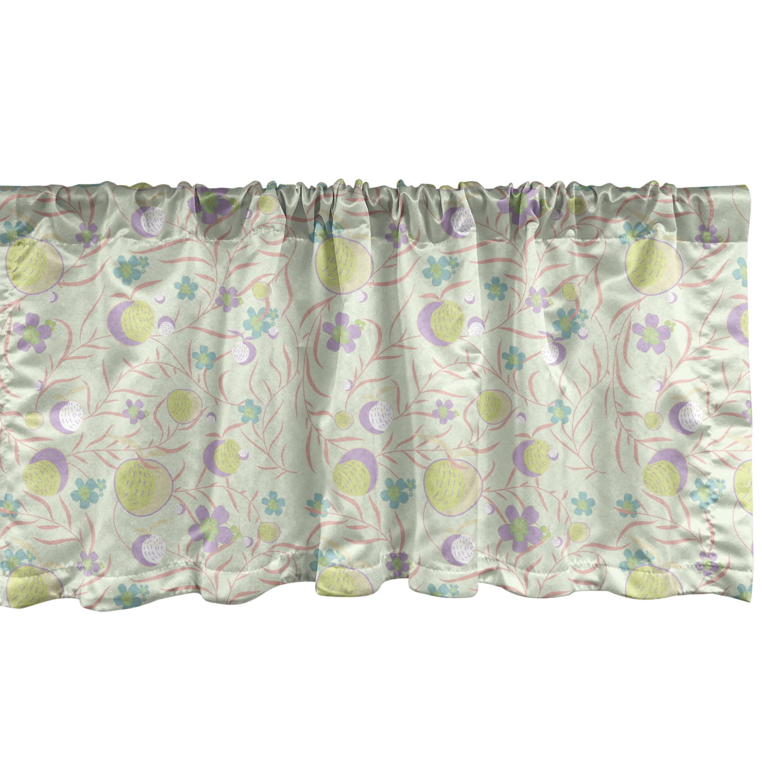Floral Window Valance, Flowers from Summer and Apples Colored in Pastel ...