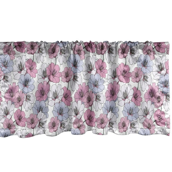 Floral Window Valance, Graphics of Camellias Gardenias on Branches, Curtain Valance for Kitchen Bedroom Decor with Rod Pocket, 54" X 18", Mauve Pale Pink White, by Ambesonne