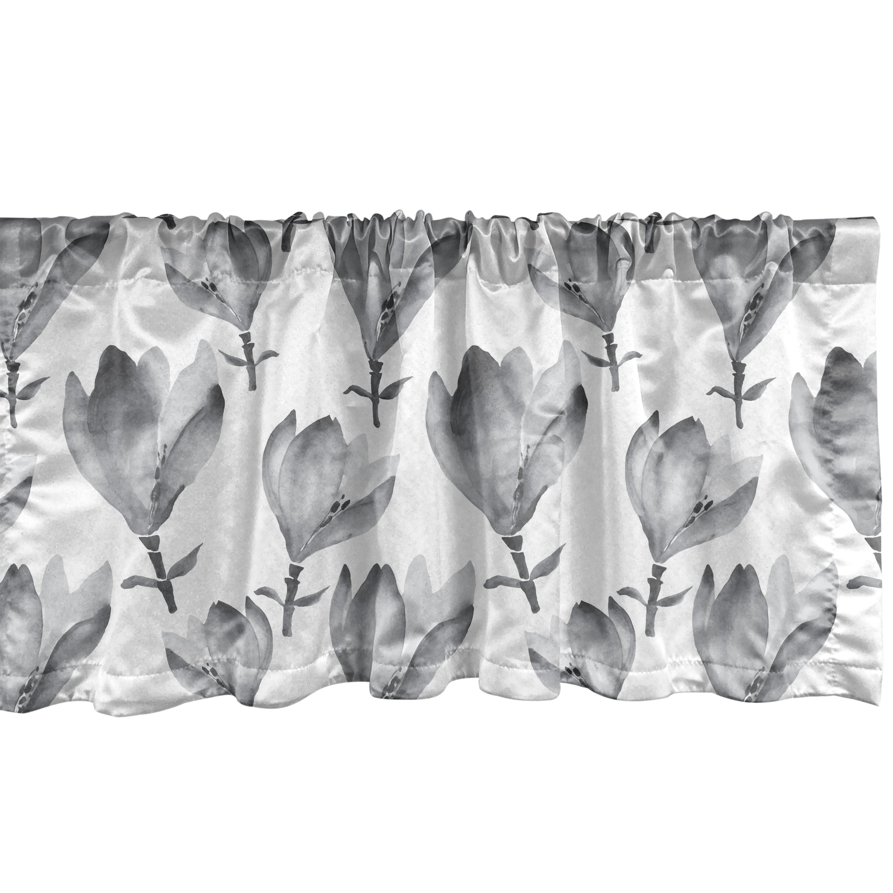 Ambesonne Floral Window Valance, Greyscale Watercolor Flowers, 42